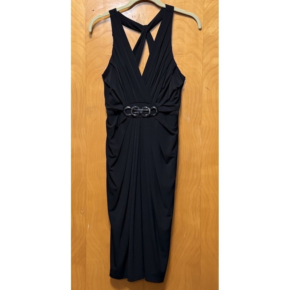 London Style Nights Halter Neck Embellished Waist Cocktail Evening Dress Black 8